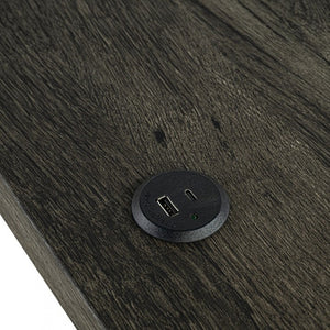 English Elm Brown 4pc Dining Set w USB Ports — Space-Saving Transitional Table & 3 Biscuit-Tufted Beige Stools B2741P301926