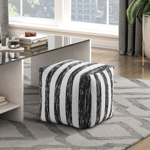 English Elm Modern Faux Fur Pouf Ottoman Accent Seat — Plush Cylindrical Footstool, Cozy Living Room Accent Black White 17 L x 17 W x 18 H B011P251659