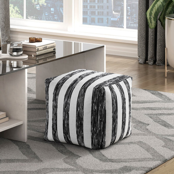 English Elm Modern Faux Fur Pouf Ottoman Accent Seat — Plush Cylindrical Footstool, Cozy Living Room Accent Black White 17 L x 17 W x 18 H B011P251659