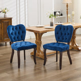 English Elm French Vintage Tufted Upholstered Fabric Dining Chair,Set Of 2,Blue,Sw1869Bl