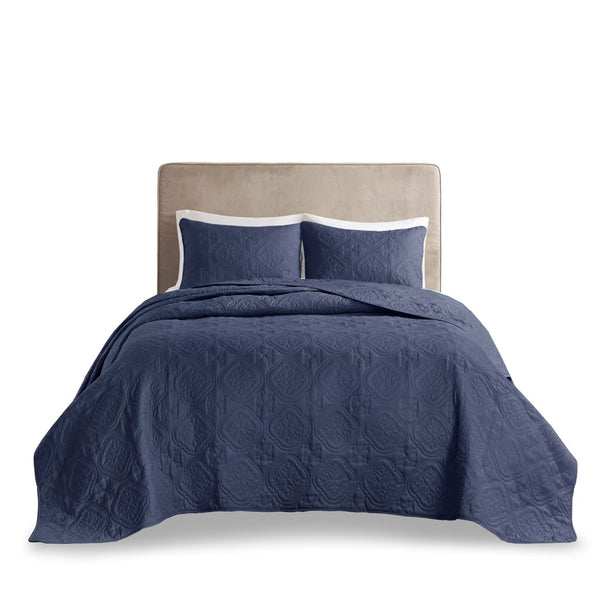 English Elm 3 Piece Reversible Bedspread Set Navy Full/Queen - Soft Microfiber, Plush Polyester Fill, Oversized Twin/Full/Queen Cozy Bedding Ensemble B035P148230