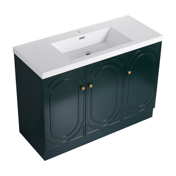 English Elm 48" Freestanding Bathroom Vanity with Thick Resin Sink, Soft-Close Doors, Adjustable Shelves, Durable Finish Dark Green W999S00276