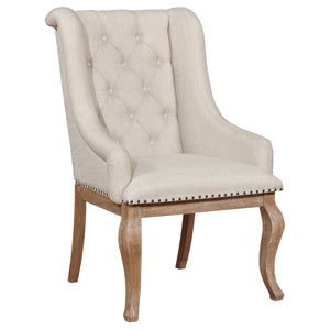 English Elm Fremont Barley Brown Upholstered Dining Chairs Set of 2 — Vintage Asian Hardwood, 300 lb Capacity, Cream Upholstery and Wingback Comfort B062P337744