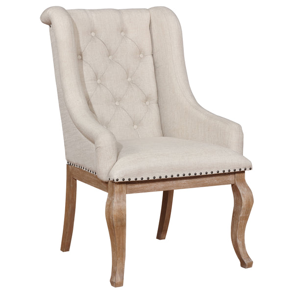 English Elm Fremont Barley Brown Upholstered Dining Chairs Set of 2 — Vintage Asian Hardwood, 300 lb Capacity, Cream Upholstery and Wingback Comfort B062P337744