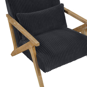 English Elm Upholstered Corduroy Accent Chair with Lumbar Pillow Rubberwood Frame Modern Sitting Room Black B011P455640