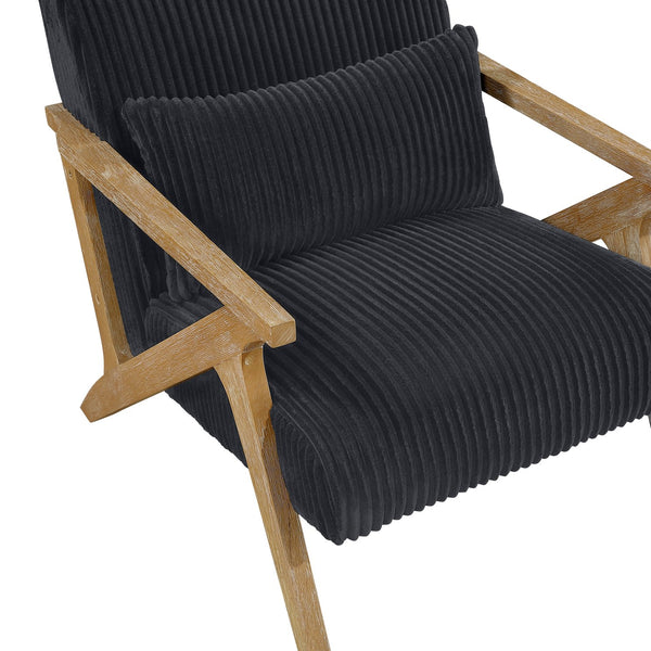 English Elm Upholstered Corduroy Accent Chair with Lumbar Pillow Rubberwood Frame Modern Sitting Room Black B011P455640