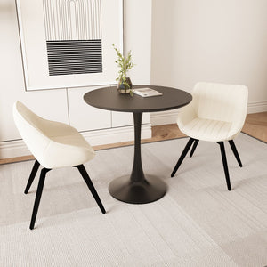 English Elm 31.5 Inch Round Mdf Tulip Pedestal Dining Set with Pu Leather Chairs for Small Spaces W2189S00838