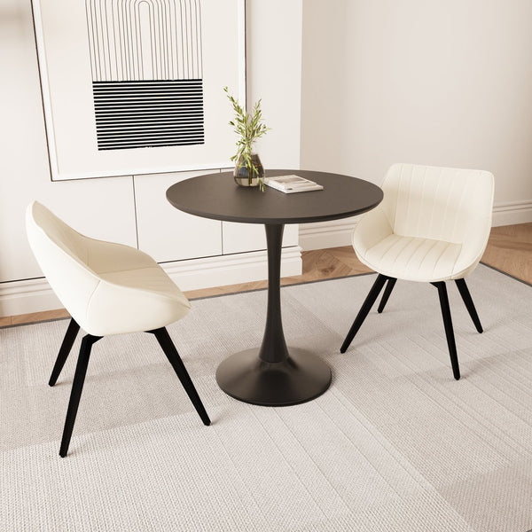 English Elm 31.5" Modern Black Mdf Round Tulip Dining Table Set With 2 Beige Chairs - Perfect For Small Spaces! W2189S00734