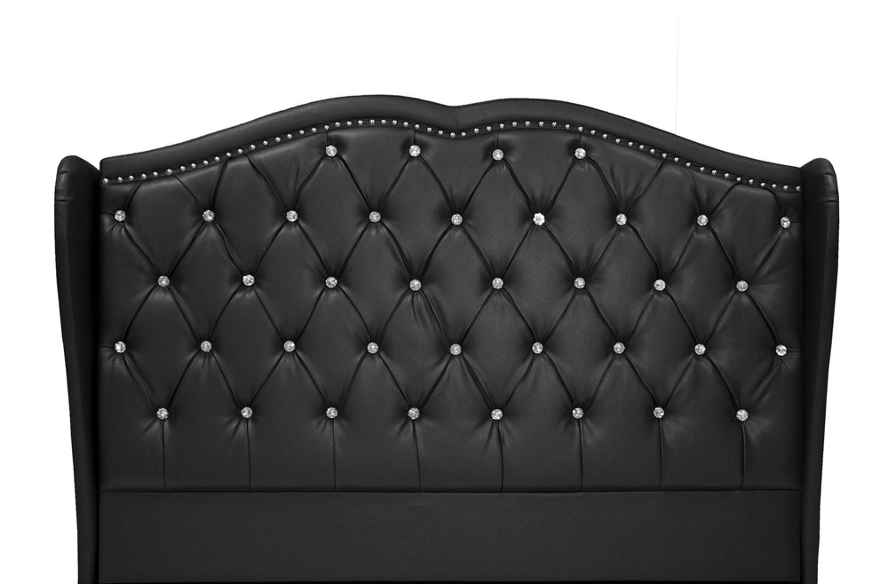 English Elm FULL Faux Leather Full Bed in Black with Solid Wood Frame, 50" Headboard, Modern Durable Design B089S00128