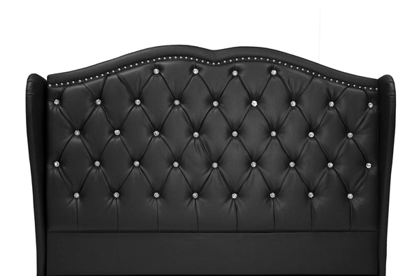 English Elm FULL Faux Leather Full Bed in Black with Solid Wood Frame, 50" Headboard, Modern Durable Design B089S00128