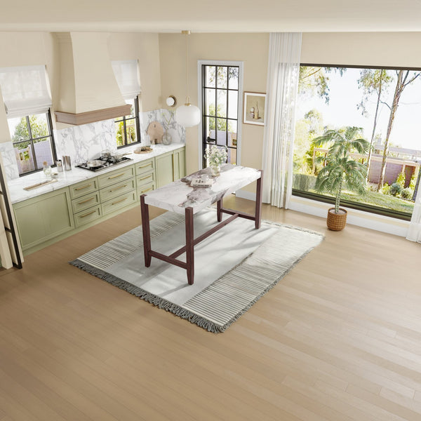 English Elm Counter 47.5-Inch Faux Marble Counter Height Table with Sturdy Rubber Wood Legs, Modern Dining Accent (96) White N752P269652K