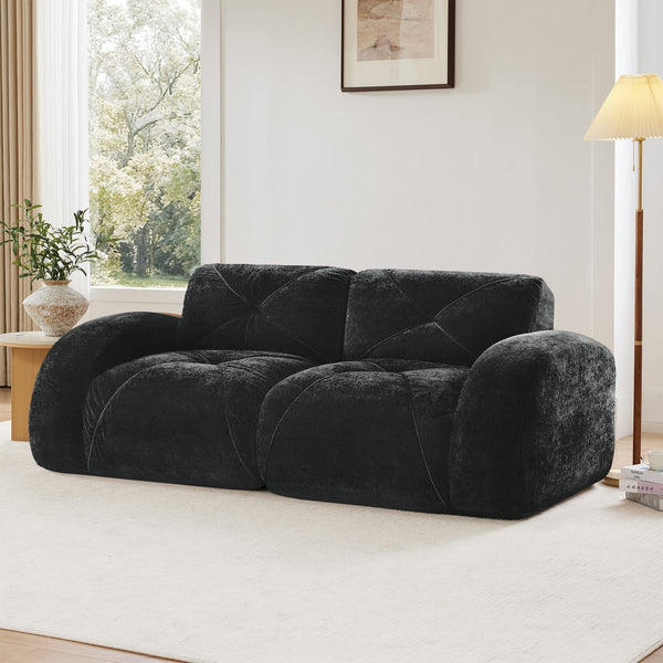 English Elm 2-seater Tufted Velvet Cloud Sofa Frameless High Density Foam Retro Luxe Living Room Black W714P387041