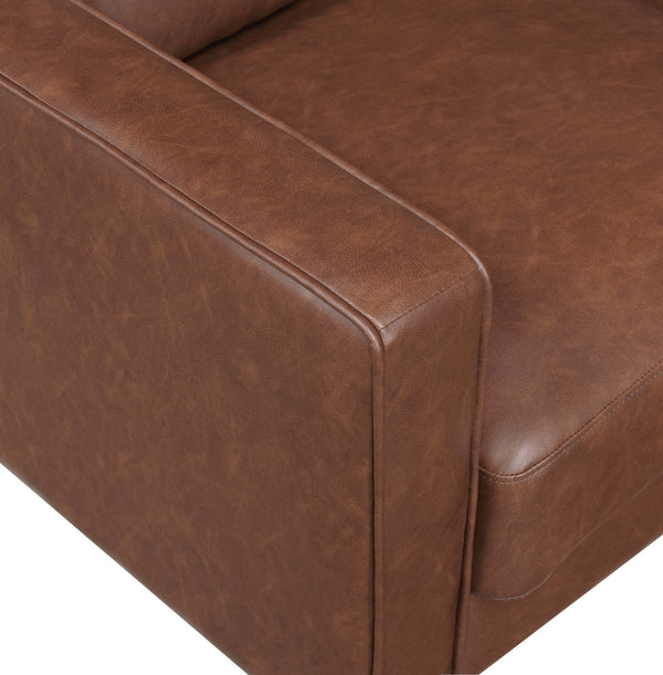 English Elm Modern Malcolm Upholstered Faux Leather Accent Chair with Track Arms, Welt Trim, Solid Wood Frame, Comfortable Cushion Seating for Living Room Chocolate 31.5 L x 24 W x 24.5 H B011P395008