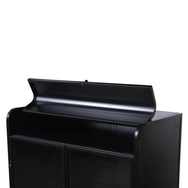English Elm 47.6" Metal Storage Cabinet Antique Black with Tempered Glass Doors Flip-Top 4-Tier Display Buffet W3122P272697