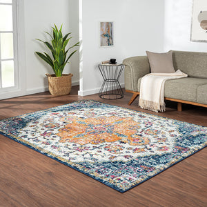 Madison Park Mateo Global Inspired Boho Medallion Woven Area Rug MP35-8054 Blue Multi