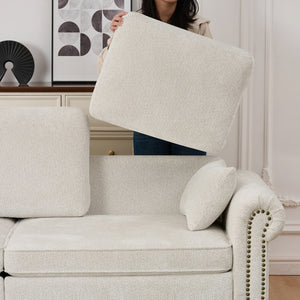 English Elm 86" Chenille Sleeper Sofa with Nailhead Rolled Arms Three Seat Convertible for Any Room Beige W3373S00087