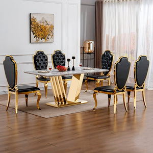 English Elm Marble Dining Table For 6 – Modern Faux Marble Kitchen Table With Chrome Base, Stylish & Durable Design W3456S00020