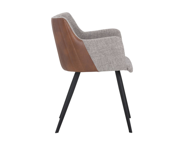 Sunpan Griffin Dining Armchair - Modern Comfort Meets Stylish Design for Any Space with Durable Iron Legs November Grey / Bravo Cognac