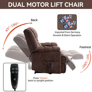 English Elm Dual Motor Power Lift Recliner Chenille Chair with Massage Heat and Infinite Positions Brown W3224P288490