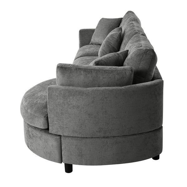 English Elm U_style Chenille Sectional Sofa with Curved Chaise Pine Frame and Three Accent Pillows Grey WY000461AAE
