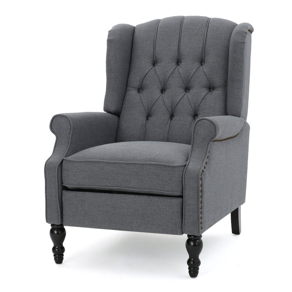 English Elm Charcoal Wingback Pushback Recliner with Button Tufted Diamond Fabric Upholstery Charcoal N763P410529E