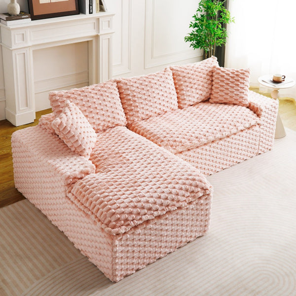 English Elm Pink Turtle Velvet Sofa: Convertible Chaise Lounge For Cozy Living, Seats 3 With Plush Comfort! W3371S00029-GIGA