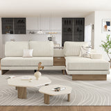 English Elm 114" L-Shaped Sofa Sectional Sofa With Two Usb Ports and Two Power Sockets, A Storage Drawer and A Reversible Chaise Lounge For Living Room, Beige