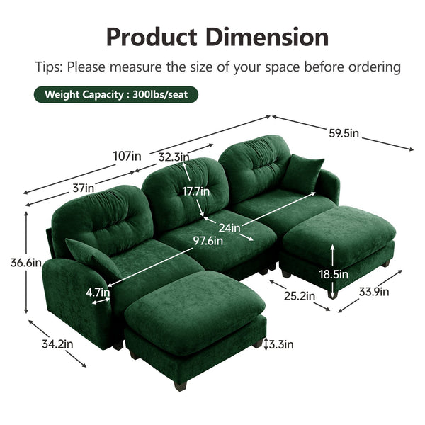 English Elm Modular U-Shaped Sectional Couch With Ottoman, Premium Chenille, 2 Pillows, Easy Setup, Versatile Style W714S01399