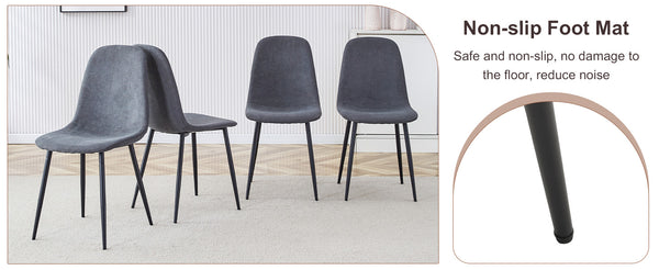 English Elm Expandable Walnut Dining Set with Four Linen Chairs Seats Six in Modern Style Dark Gray,Walnut+Black W1151S04693