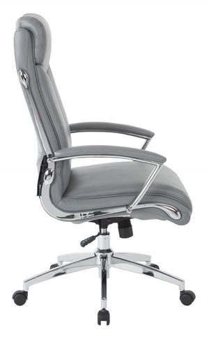 OSP Home Furnishings Executive Faux Leather Office Chair with Lumbar Support Headrest and Chrome Accents Charcoal Grey FL90071C-U42