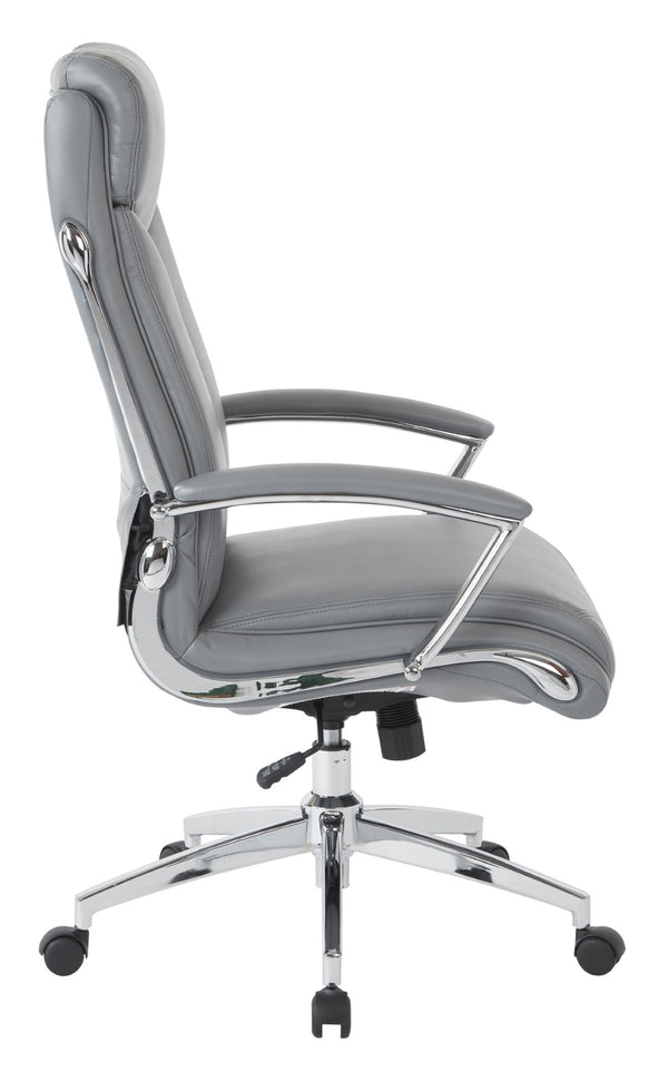 OSP Home Furnishings Executive Faux Leather Office Chair with Lumbar Support Headrest and Chrome Accents Charcoal Grey FL90071C-U42