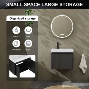 English Elm 24 Inch Bathroom Vanity Floating Ceramic Basin Sink Combo with Double-Door Wall-Mounted Storage Cabinet Durable Engineered Wood Modern Design Black W1972P190342