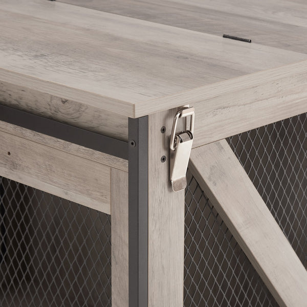 English Elm Farmhouse Dog Cage Crate Furniture with Sliding Barn Door, Secure Metal Latch, Flip-Up Top Access and Removable Divider for Small to Large Dogs (40.94x30.51x6.69) Gray Wash W2275P164727