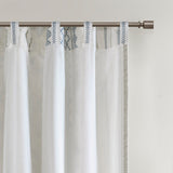 INK+IVY Imani Mid-Century Cotton Printed Curtain Panel with Chenille Stripe and Lining II40-1295 White/Navy