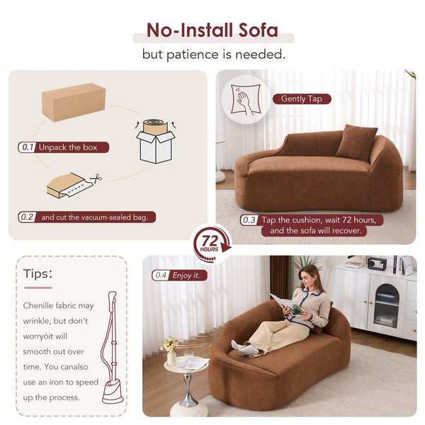 English Elm Ly-048 Sculpted Chenille Chaise Lounge Convertible Sleeper Sofa for Modern Living Spaces Caramel W2231P401723