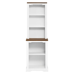 English Elm On-trend Two Piece Walnut Veneer Freestanding Bookcase Set with Curved Sculptural White N721P394507K