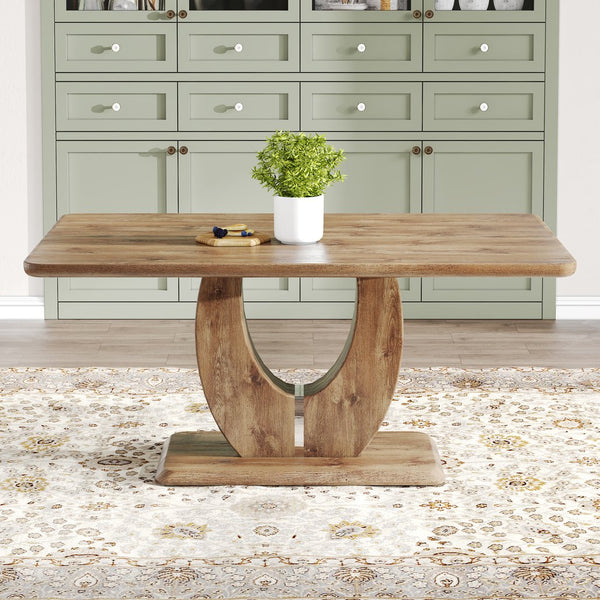 English Elm Modern Wood Grain Mdf Dining Table with Steel Accent Legs for Kitchen or Office W1512S00193