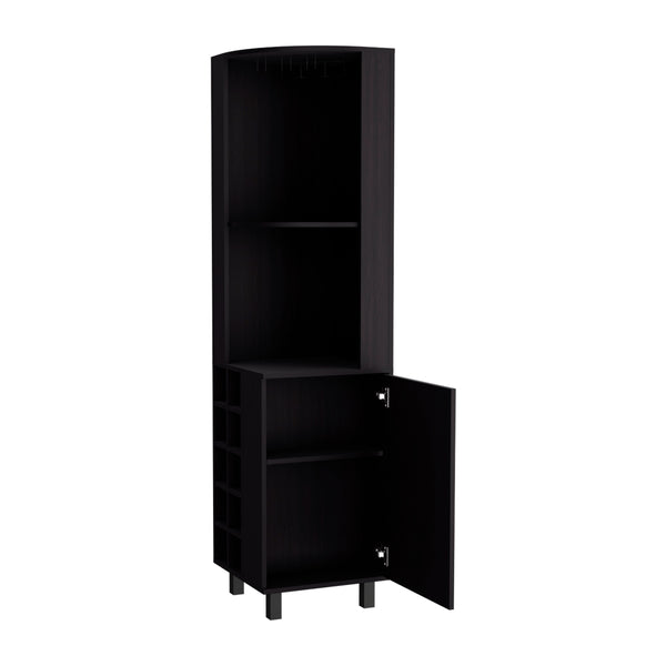 English Elm Corner Bar Cabinet Cleveland Black - Space-Saving Engineered Wood Corner Storage with Shelves, Durable Finish B092S00294