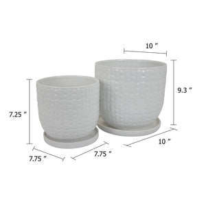 English Elm Leela Ceramic Indoor Planter Set Two White Glazed Pots with Textured Dot Pattern B056P417090