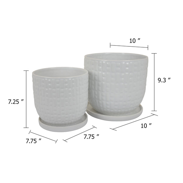 English Elm Leela Ceramic Indoor Planter Set Two White Glazed Pots with Textured Dot Pattern B056P417090