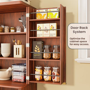 English Elm 72" Fluted Pantry Cabinet Tall Freestanding Kitchen Organizer with Sculpted Wood Doors Walnut W1820P379273