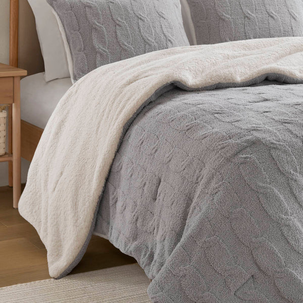 English Elm 2 Pieces Twin Waffle Knit Chenille Comforter Set with Plush Sherpa Reversible Cozy Bedding Ensemble Gray 20.47 L x 11.42 W x 9.84 H B035P381302