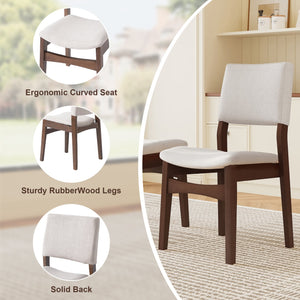 English Elm Upholstered Stackable Dining Chairs Linen Fabric Rubberwood Frame Rustic Set of 2 Dark Walnut N752P327193D