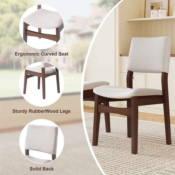 English Elm Upholstered Stackable Dining Chairs Linen Fabric Rubberwood Frame Rustic Set of 2 Dark Walnut N752P327193D