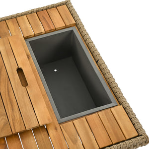 English Elm K&K 6-Piece Rope Patio L-Shaped Sectional Set with Acacia Wood Ice Box Table and Deep Cushions Beige+Brown N707S000014Z