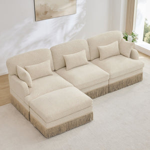 English Elm 100"comfy Chenille Leopard Print Sectional Sofa with Tassel Trim and Movable Ottoman Beige W5656S00005