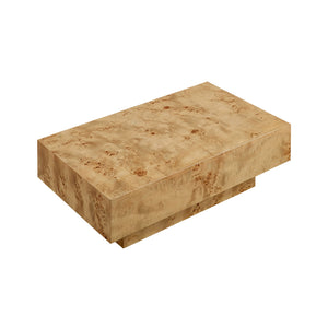 English Elm 43.31 Inch Burl Veneer Rectangular Coffee Table Mid-century Pedestal Base Living Room Natural W2582P431210