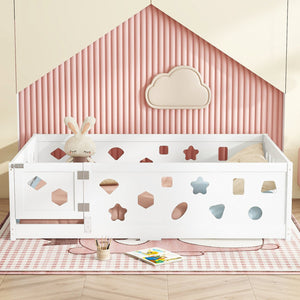 English Elm Full Size Floor Bed With Slats - Safe Solid Wood Frame For Kids, Teens, Modern Design & Easy Access W1820P240543