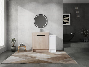 English Elm 42 Inch Freestanding Bathroom Vanity With Ceramic Sink, Soft-Close Doors & Ample Storage Space W999S00304