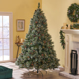 Christopher Knight Home® - Noble House - - 9' Cashmere And Snow Bristle Mixed Tree With 105 Pine Cones And 1200Clear Lights-Ul,2317Tips,Dia:69